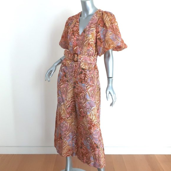 ZIMMERMANN CONCERT BELTED JUMPSUIT MULTICOLOR PAISLEY PRINT LINEN SIZE 1 - Picture 4 of 7